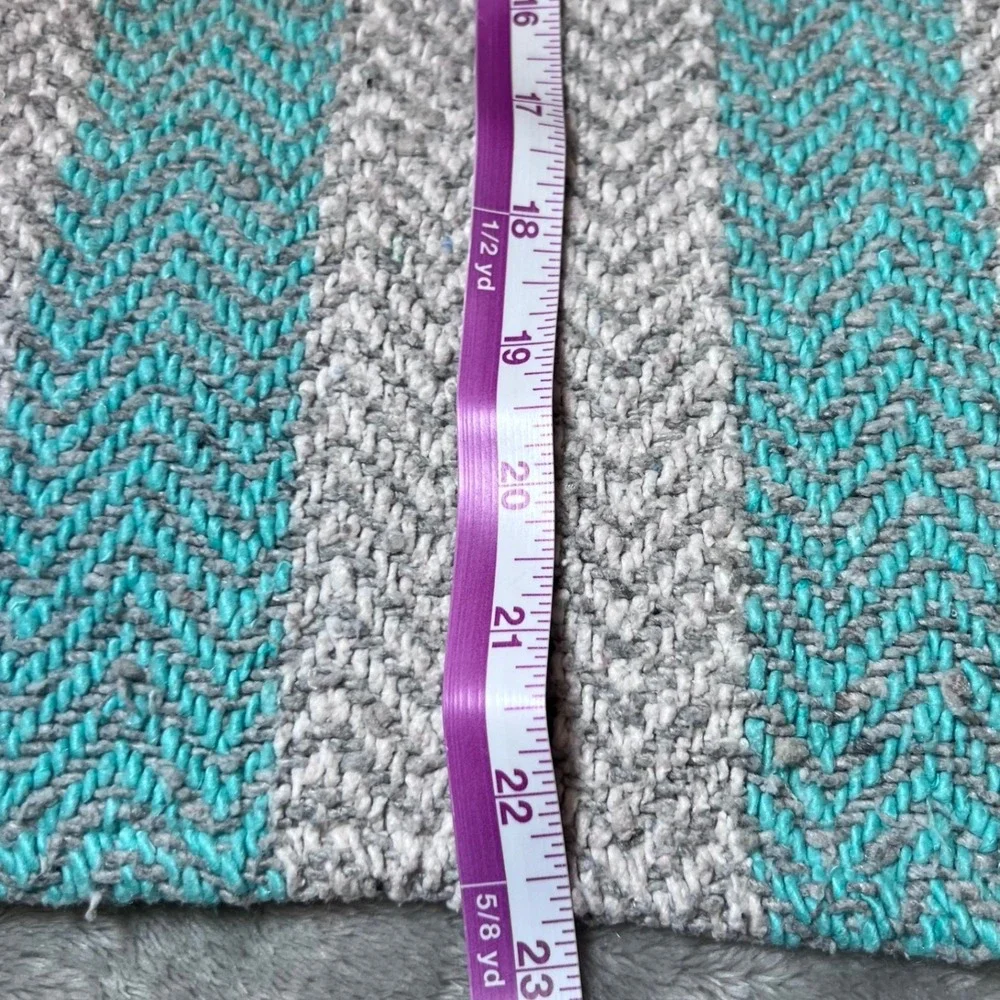 Earth Ragz Size Small Baja Hoodie Turquoise Teal Grey Striped Mexican Poncho - Picture 9 of 13